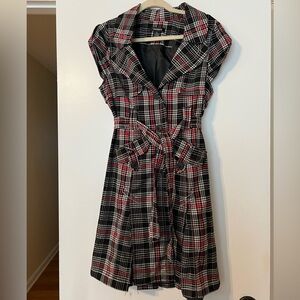SOLD! L Better B. Black Red White Plaid Belted Dress Goth Academia y2k